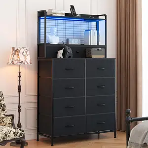 App-Controlled Smart Dresser with 11 Fabric Drawers & Charging Station, RGB LED Industrial Storage Organizer for Bedroom, Living Room, Closet, Anti-Tipping Design