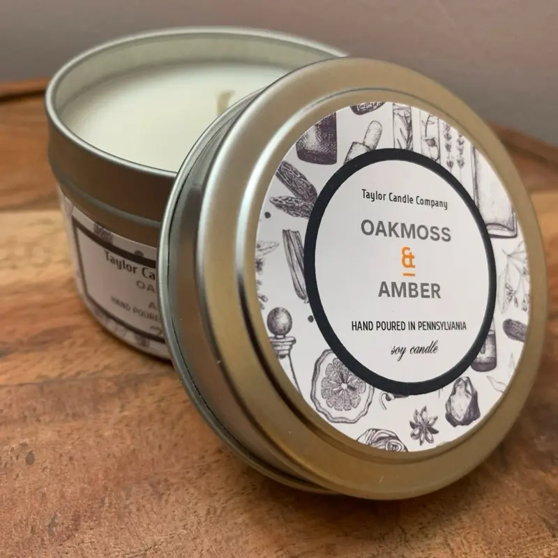 Taylor Candle Company Oakmoss & Ambersoy candle in various sizes