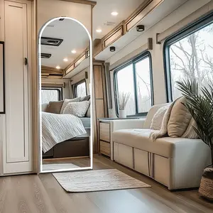 64"x21" LED Arched Full Length Mirror with Aluminum Frame and Polished Glass for Bedroom