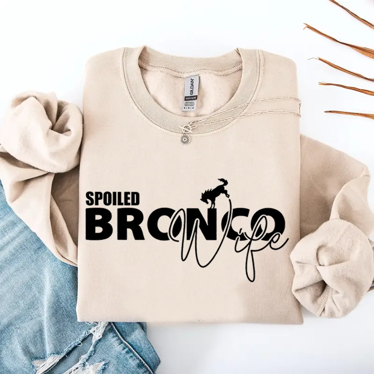 Spoiled Bronco Wife Sweatshirt, Bronco Wife Sweatshirt, T-shirt, Bronco Shirt, Funny Sweatshirt, Mom Gift, Fall Clothes, Fashion Women's Top for Daily Wear, Womenswear
