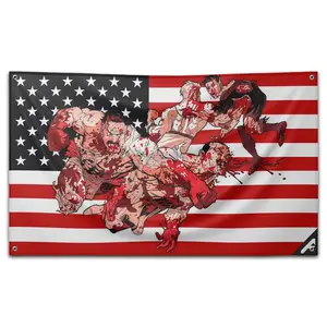 Premium 3x5' American Flag with Invincible Battle Design Sewn Stripes & Embroidered Stars for Outdoor Display Tapestry Backdrop Hanging Decoration