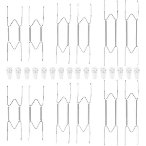 12-Pack Invisible Wall Plate Hangers, 8/10/12 Inch Stainless Steel Plate Holders with 16-Pack Wall Hooks