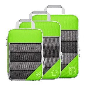 3/6PCS Compressed Packing Cubes Travel Storage Set with Shoe Bag Mesh Visual