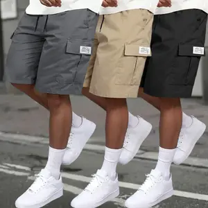 Men's 3-Piece Cargo Shorts Set - Casual Loose Fit, Straight Leg, Non-Stretch Plain Fabric, Multiple Pocketed, Gray + Khaki + Black, Ideal for Sports, Outdoor Activities, Menswear Streetwear Outfits