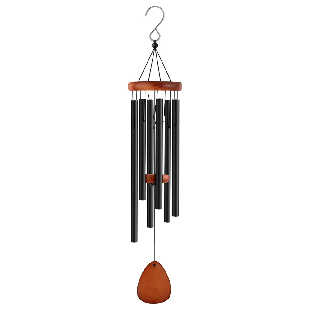 26 Inch Black Vintage Memorial Wind Chime Deep Tone 6 Thickened Aluminum Tubes Weather Resistant Outdoor Hanging Decor for Porch Patio Garden DIY Custom Sail Sympathy Gift