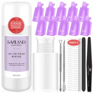 Saviland Gel Nail Polish Remover Kit - 250ML Nail Polish Remover with Nail Clips, Nail Tools,Cuticle Pusher, 500PCS Cotton Pad Nail Remover Manicure Kit for Salon Home DIY Nail Care