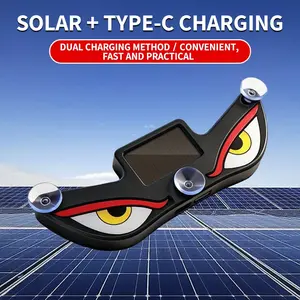 Solar Powered Dynamic Devil Eye LED Car Warning Light, Type-C Rechargeable Car Rear Window Decorative Light, Multiple Flashing Modes Anti-Collision Safety Strobe Light