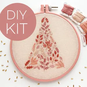 Pink Christmas Tree Embroidery Kit, Beginner Embroidery, Holiday Kit DIY, Modern Embroidery, Christmas Craft Gift embroidery kit stitch floral pattern cross needlepoint kit needlework craft diy embroidery