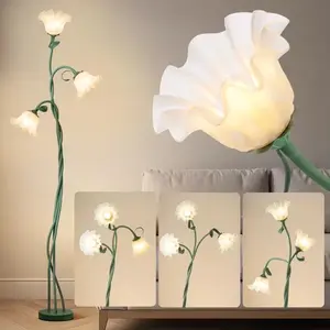 3-Head Standing Flower Lamp Vintage Flower Floor Lamp LED Tall Floor Lamp for Living Room 3 Color Modes Flexible Gooseneck Corner Reading Lamp Adjustable Flower Arm with LED Bulb for Home Bedroom Office Decoration lamp lights for bedroom night light lamp