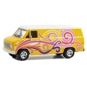 1976 Chevrolet G20 Custom Van Yellow w/ Swirls - Vannin' Diecast 1:64 Scale Model - Greenlight 30476
