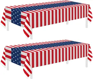 2 Pack Patriotic Tablecloths,cDecorations 54" x 108" Disposable American Flag Tablecloths for Event Accessories,Plastic Table Cloth for Veterans,July 4th,Picnic,Dinner,Party Supplies