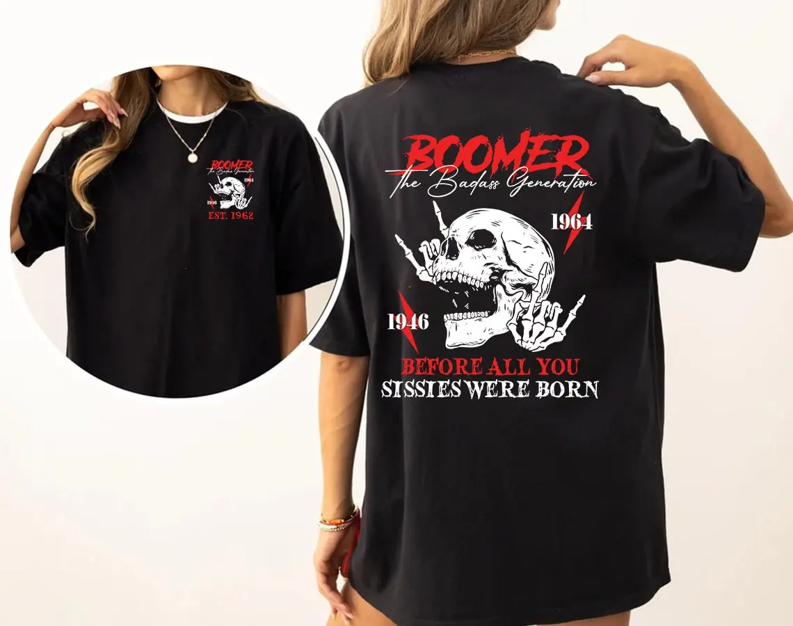 Personalized Year 1946-1964 The Badass Generation Baby Boomer shirt, Cool Skull Gen Boomer Shirt, Generation Boomer Shirt, Full Colors, Full Sizes, For Men, For Women