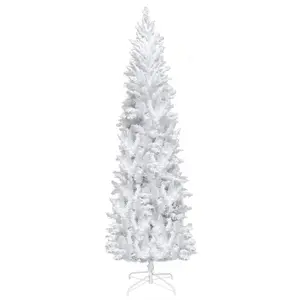 7.5ft Flocking Tied Light Christmas Tree White 1050 Tips PVC Material Stable Metal Base Easy Setup