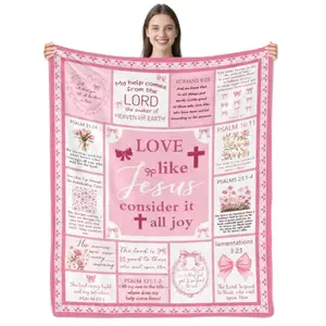 Christian Blanket 50 X 60 Inch |   Inspirational Throw Blanket, Baptism Gift For Girl, Pink Bows Pattern, Flannel, Hand Wash Only, All Seasons Use