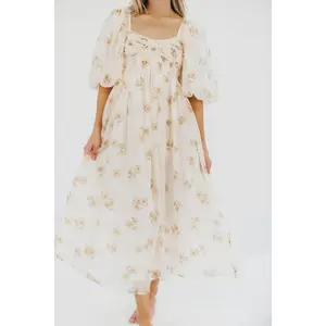 Harlow Maxi Dress in Taupe Floral - Bump Friendly & Inclusive Sizing (S-3XL)