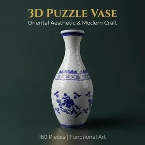 160-Piece Set 3D Jigsaw Puzzle Vase, Art Puzzles, Aesthetic Modern Multi-Styles, 100% Leakproof Waterproof Inner Liner for Real Flowers, Stress Relief DIY Home Decor Gift for Gen Z & Adults