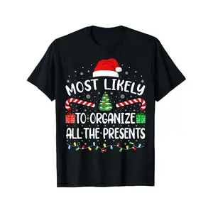 Most Likely to Christmas Shirts for Family 100% Cotton Funny Xmas T-Shirt Red Santa Hat Christmas Gift for Women Men