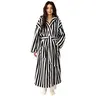 Arssm Womens Striped Fluffy Robe Hooded Plush Long Bathrobes Fuzzy Thick Warm Housecoat Soft Loungewear