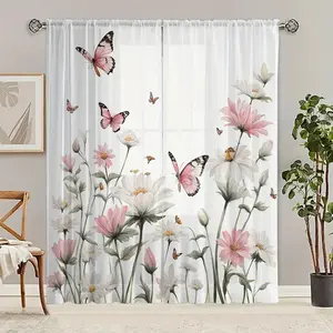 Floral Print Transparent Curtain Panel, Elegant Floral Design Curtains, Perfect for Living Room and Bedroom Decor, Fashionable Curtains, Window Curtain