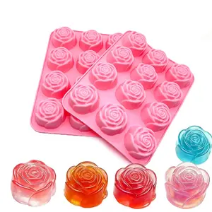 Rose Silicone Mold, Rose Flower Shape Silicone Mold, 12 Hole Valentine's Day Chocolate Mold, Non-Stick Baking Mould, Bakeware, Cupcake Pan, Candy, Ice Cube, Candle, Soap Mold