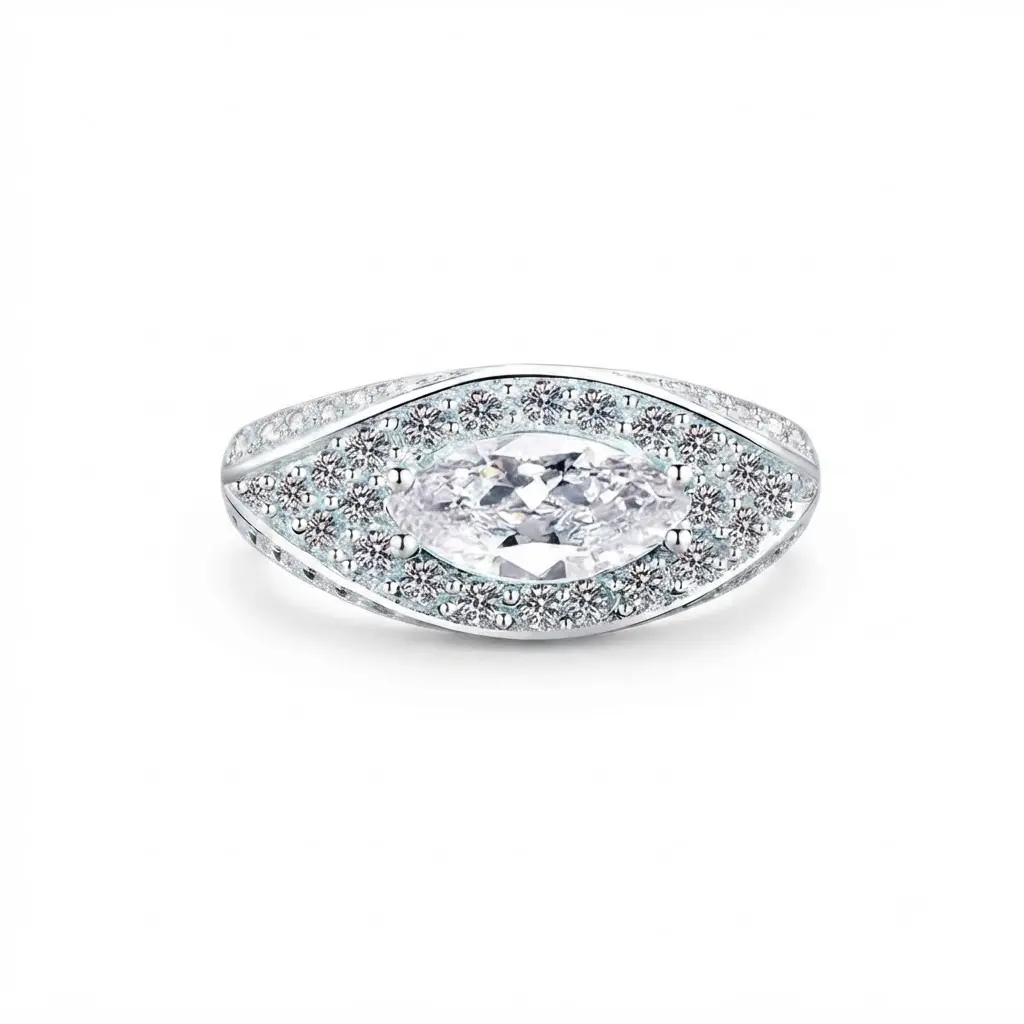 (East West Evil Eye) 925 Sterling Silve Ring Synthetic Moissanite Jewelry Ring,marquise shaped ring, marquise solitaire ring, elongated marquise cut, marquise brilliant cut, real moissanite ring, marquise cut silver ring,
