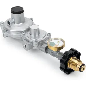 Horizontal Two Stage  Regulator with Gauge, Standard 3/8 Female NPT and P.O.L Tank Connection,  for Gas Grill, RV,  Heater