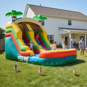 20FT x 10FT "Palm Island" Tropical-Style Water Slide (Wet  Dry Use) — Includes Air Blower. Premium Residential-Grade Craftsmanship | Heavy-Duty Puncture-Resistant Material | UV-Resistant Fabric | Quick Setup — The Ultimate Party Essential.