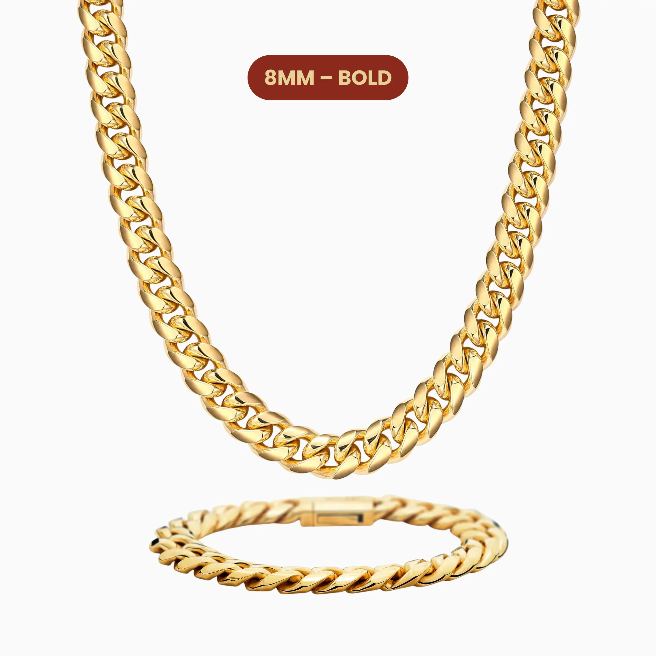 JAXXON Cuban Set 8mm - Gold - Waterproof - Box Clasp
