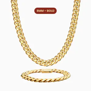 JAXXON Cuban Set 8mm - Gold - Waterproof - Box Clasp JAXXON Cuban Set 8mm - Gold - Waterproof - Box Clasp