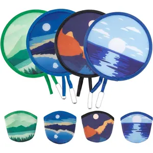 4 Pcs Round Foldable Hand Fans, 4 Styles Handheld Fans Cooling Foldable, Round Japanese Folding Fans Handheld for Indoor Outdoor Travel, Events, Festival, Party Decoration (Scenery)