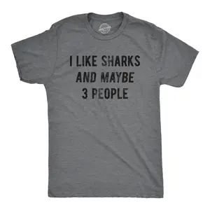 Mens Funny T Shirts I Like Sharks and Maybe 3 People Sarcastic Shark Week Graphic Tee for Men Mens Funny T Shirts Cool Vintage Fashion T-Shirt Gift Classic Menswear Shark Apparel for Men Funny Introvert Short Dark Grey