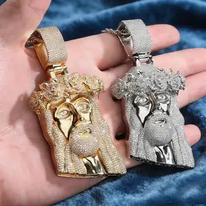 Jesus Pendant Hip Hop Necklace High Jewelry Ice Cube Zircon Pendant Stainless Steel Rope Chain 5mm Banquet Gift