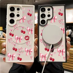 Cherry Bow Pattern Premium Magnetic phone case applicable for Samsung Galaxy S25 S24 S23 S22 PLUS ULTRA FE durable shockproof protection Privacy Protection Magnetic Phone Case cute nic natalie reynolds mosnovo  protective case