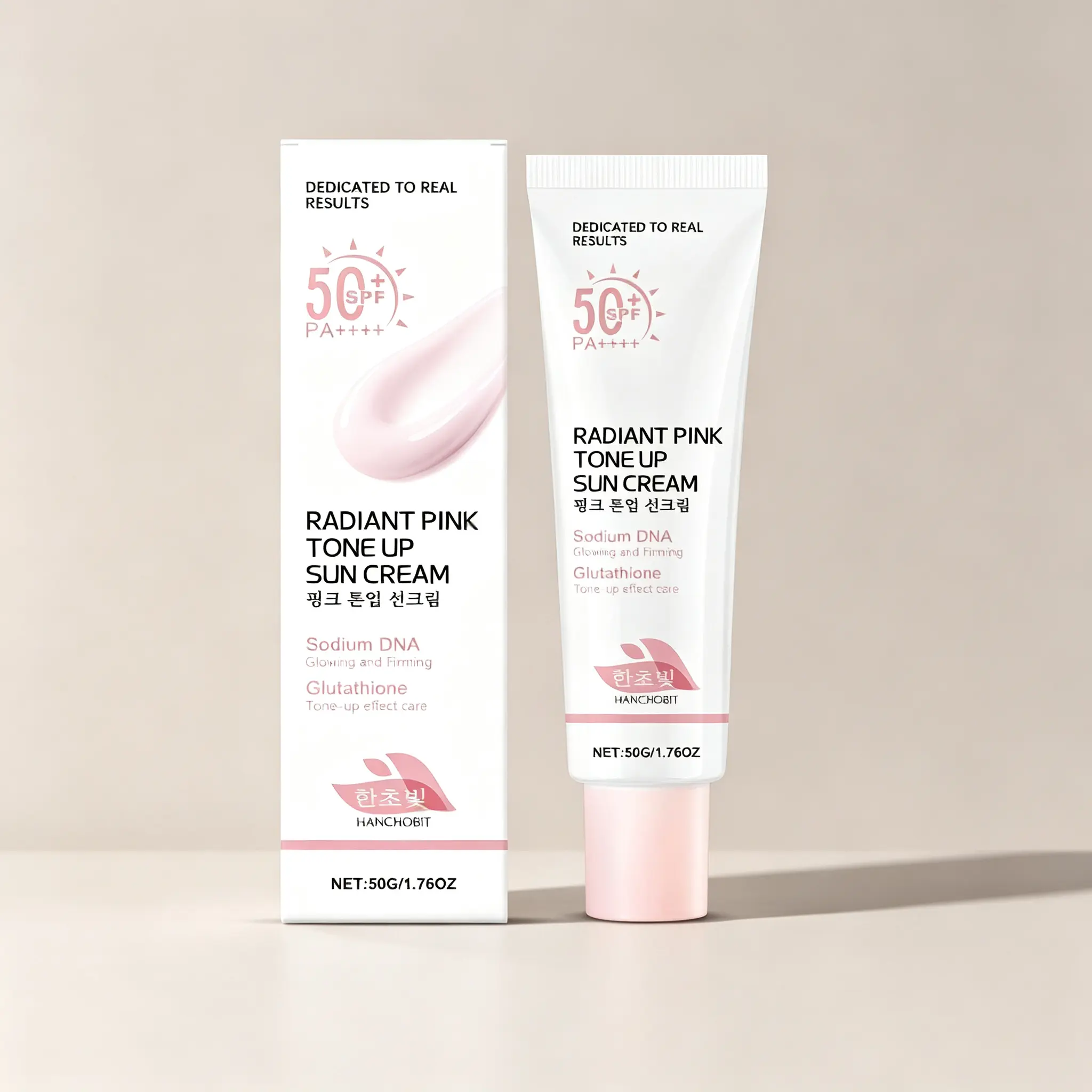 Hanchobit Tone Up Facial Sunscreen with Glutathione, SPF50+ Brightening Moisturizer for Radiant & Even Skin Tone, Alcohol-Free Hydrating Cream for Face & Body, 50g, Radiant Skin, Hyperpigmentation Treatment