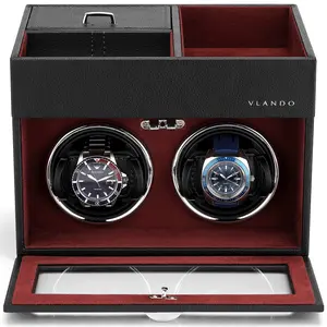 VLANDO Automatic Double Watch Winder for Men, Watch Winder Box with Jewelry Organizer Tray, Quiet Motor, LED Light and Adjustable Pillows