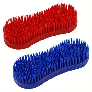 1Pc horse grooming brush, durable plastic, soft rubber bristles, gentle care, effective cleaning and massage tools, multi-purpose equestrian supplies