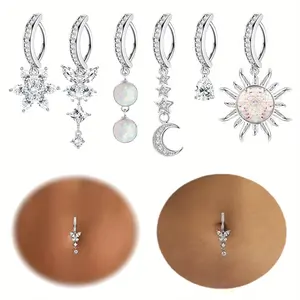 6 Pcs Body Belly Piercing Jewelry 14G Clicker Belly Button Ring CZ Opal Dangle Belly Button Rings Fashion Accessories