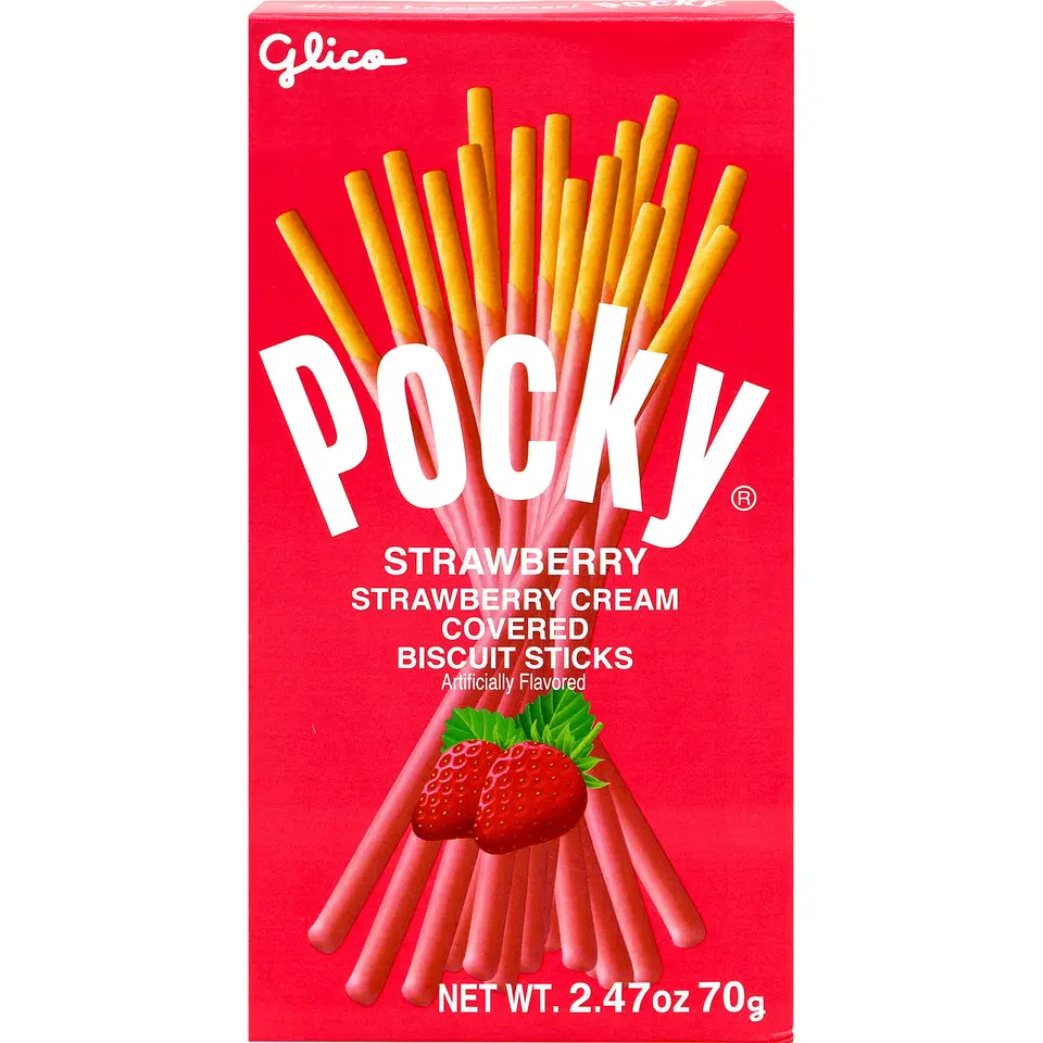 Pocky Glico Strawberry Flavored Fruit Biscuit Sticks, Creamy Crunchy Stick Snack, 70g (2.47oz), Fruity, Snacks, Food, Crunchy Texture, Lightly Dipped Strawberry Layer Pocky Glico Strawberry Flavored Fruit Biscuit Sticks, Creamy Crunchy Stick Snack, 70g (2.47oz), Fruity, Snacks, Food, Crunchy Texture, Lightly Dipped Strawberry Layer