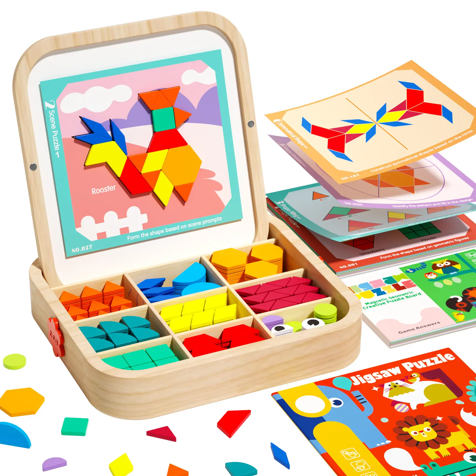Edutree Creative Magnetic Puzzle, Wooden Jigsaw Geometric Puzzle Toys, Geometric Building Block Puzzle, Shape Cognition & Fine Motor Skills Training, Birthday Halloween Gifts For Boys Girls, Mother's Day Crafts
