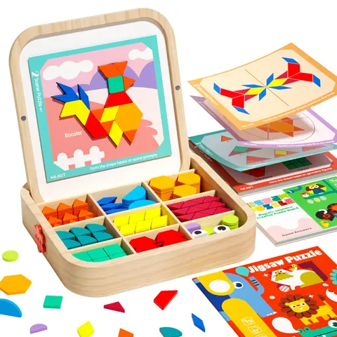 Edutree Creative Magnetic Blocks Puzzle, Wooden Geometric Jigsaw Toy, Colorful Building Blocks for Toddler Learning Activities, Shape Recognition & Fine Motor Skills Training, Gift Ideas for Kids