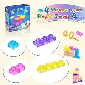 Joyspot Soft Jelly Blocks Set, 40 Pieces Squishy Multicolor Building Toys, Stem Construction Set, Non-Toxic Sensory Play, Stem Learning for Kids Aged 6+