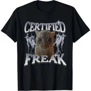Certified Freak Funny Cat Meme Retro Faded Cat T-Shirt