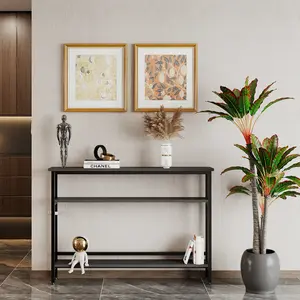 Narrow 2-Tier Sofa Console Table with Adjustable Shelf, Narrow Sofa Table 100 cm for Small Spaces, Modern Grey Hallway Table for Entryway, Living Room, Behind Couch – Space-Saving