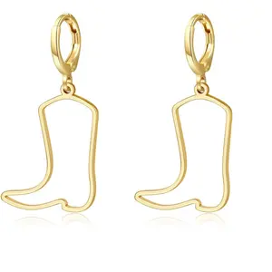 Cowgirl Dangle Cowboy Boot Earrings -  Rodeo Dangling Drop Gold Western Jewelry for Women