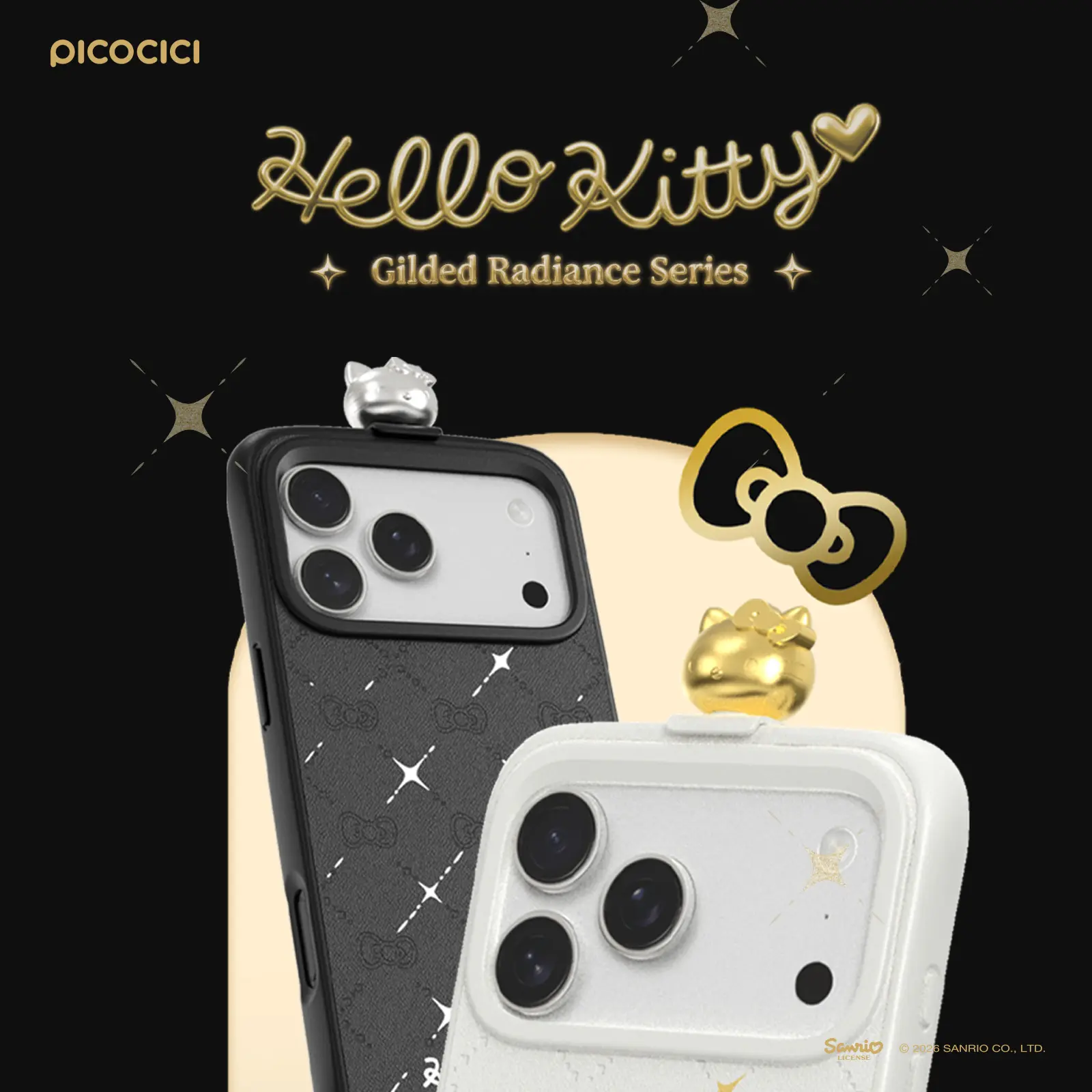 Hello Kitty Style x MINILIKE Gilded Radiance Series FunGlide Phone Case For iPhone 17 Pro