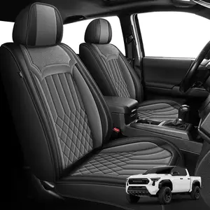 Seat Covers Custom For Toyota Tacoma 2024-2025 2026 Double Cab Crew Cab SR SR5 TRD Sport TRD Off-Road PreRunner Trims, Full Set Faux Leather Breathable Anti-Slip Wear Resistant Airbag Compatible Pickup Truck Car Seat Covers Interior Accessories summervibe
