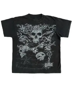 Y2K MMA Elite Fearless Skull Graphic Tee Grunge Streetwear Black T-Shirt