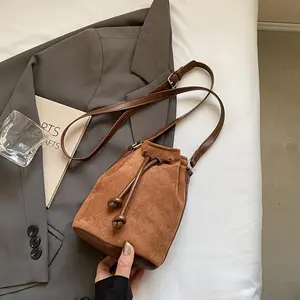 Mini Fashion Drawstring Bucket Bag, Retro Crossbody Bag, Women'S Retro Handbag, Shoulder Bag And Wallet Women'S Matte Retro Crossbody Backpack, Pure Dark Brown Black, High-End Fashion Shoulder Bag