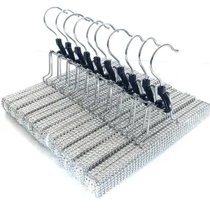 Michele Krysmari Silver Glam Hangers Set of 10 with Clips Wooden Hair Extension Scarf Lingerie Swimwear Hangers 360 Chrome Plated Swivel Hook Organiser