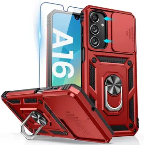 Goton Compatible with Samsung Galaxy A16 5G Case with Camera Cover & Kickstand Ring with Tempered Glass Screen Protector, Military Grade Shockproof Protective Bumper Cover